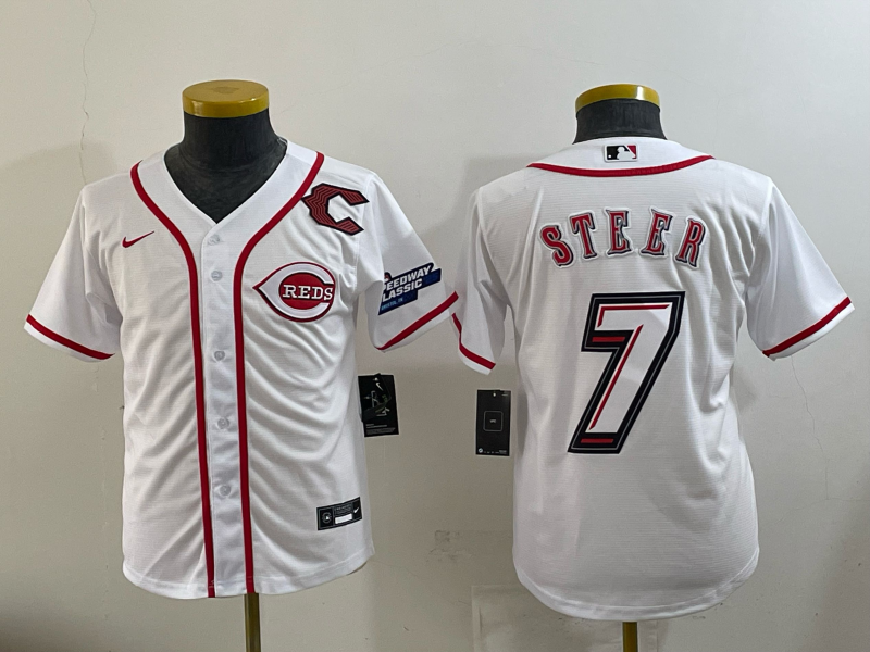 Women Cincinnati Reds #7 Steer white Nike MLB 2025 Jersey 006